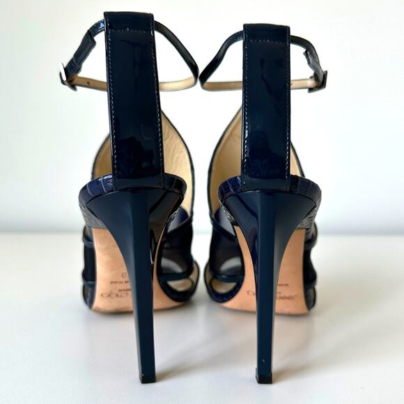 Jimmy Choo Timbus 100 Snakeskin Mesh Heel Sandal Navy Size 39 - Picture 9 of 16